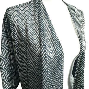 CHICO'S NWT Womens XL Teal Silver Metallic Chevron‎ Sheer Open Cardigan Cover Up